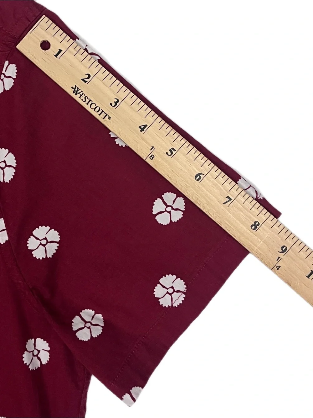 J. Crew Flex Washed Men's L Burgundy Short Sleeve Button-Down White Floral Print